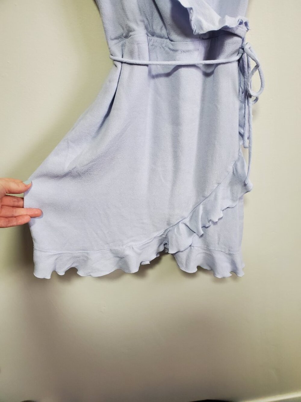 Light Blue Ruffle Wrap Mini Dress - Picture 5 of 15